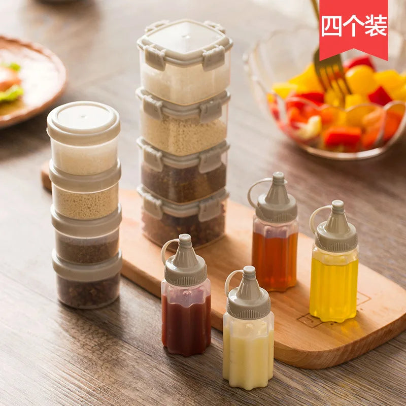 4pcs Plastic Sauce Squeeze Bottle Mini Seasoning Box Salad Dressing Containers Outdoor Portable Barbecue Spice Jar Kitchen Tool