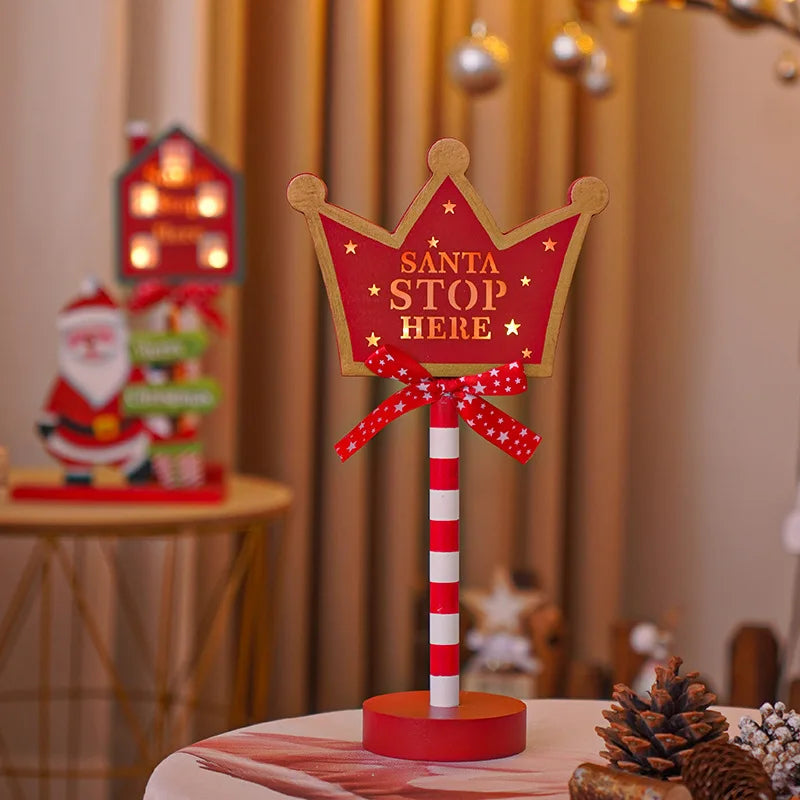 Lampe rétro de Noël LED – Enseigne 'Santa Stop Here'.