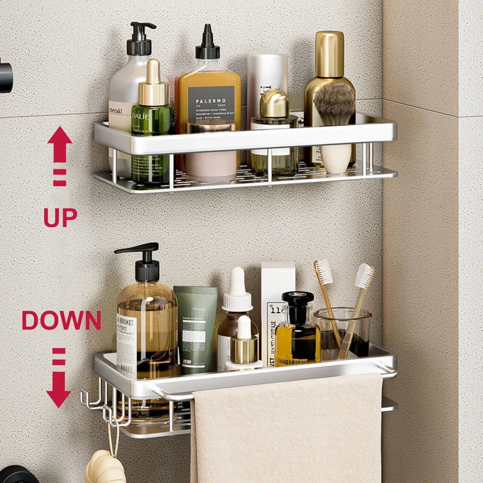 Bathroom Shelf No Drill Wall Mounted Shampoo Bottle Shower Corner Rack Toilet Storage Rack Aluminum Bathroom Kitchen Accessories