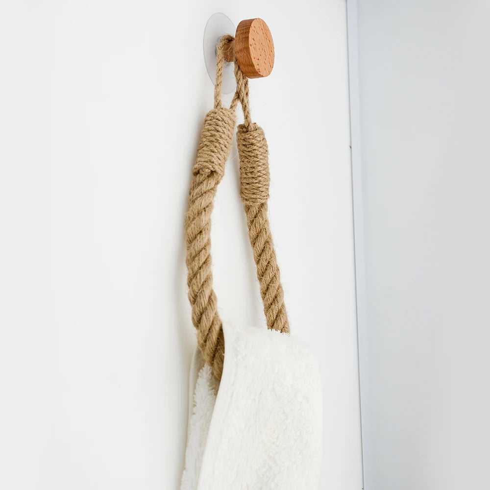 Nail-free Paper Towel Holders Rack Bathroom Towel Hook Toilet Paper Holder Towel Rack Beige Hemp Color