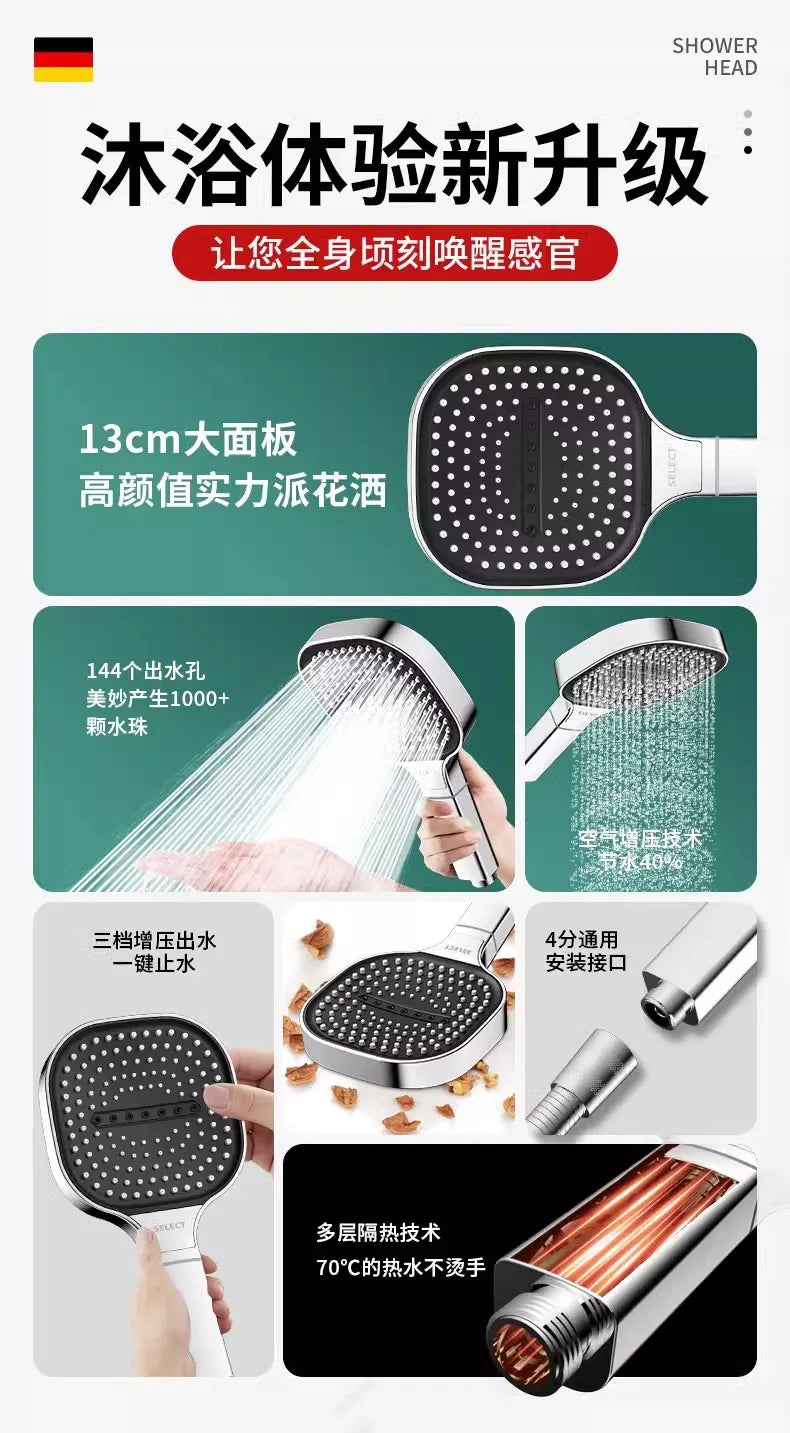 New 13CM Large Panel 3 Modes Shower Head High Pressure Water Massage Shower Head With Filter Element Bathroom Accessories