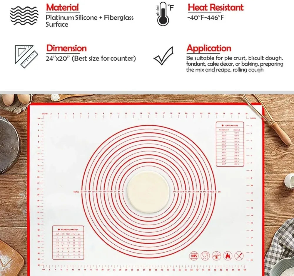 Tapis de Pâtisserie en Silicone Antiadhésif – Tapis de Pétrissage et de Cuisson