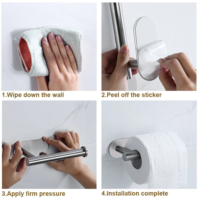 Stainless Steel Paper Towel Holder for Bathroom Kitchen No Punch Wall Mount Tissue Towel Roll Self Adhesive Toilet Storage Rack