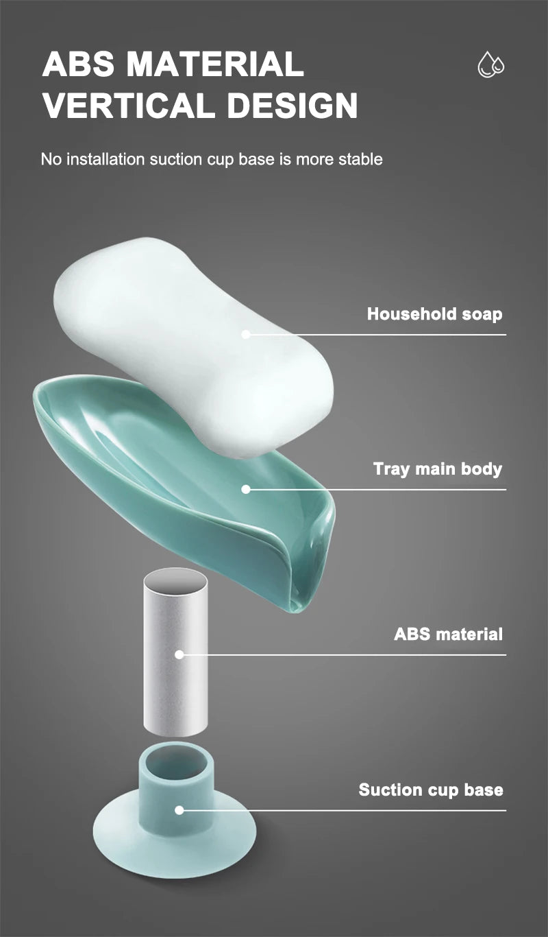 Soap Holder Drain Water Soap Dish Leaf Shape Soap Box Shower Soap Drainer Suction Cup Soap Container Modern Bathroom Accessories