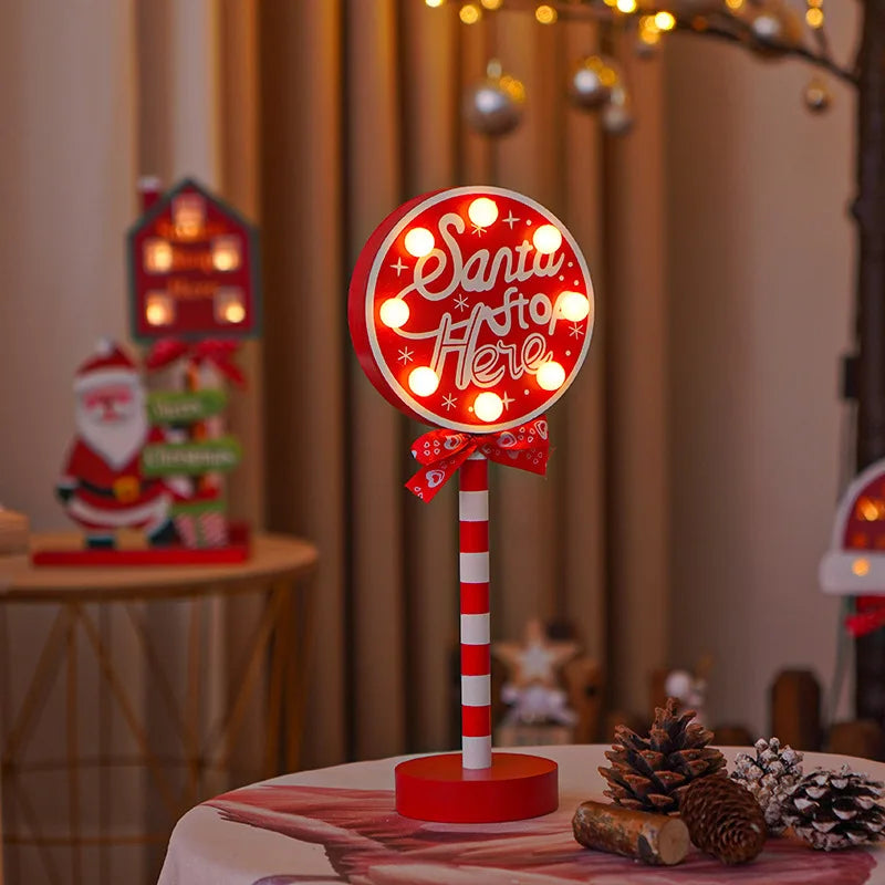 Lampe rétro de Noël LED – Enseigne 'Santa Stop Here'.