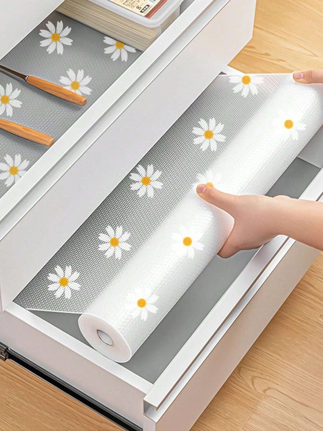 1 Roll  Shelf Liner For Kitchen Cabinets EVA Waterproof Fridge Pad Cupboard Mat Easy Placemats Non-Adhesive Drawer Liner