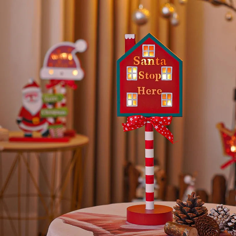 Lampe rétro de Noël LED – Enseigne 'Santa Stop Here'.