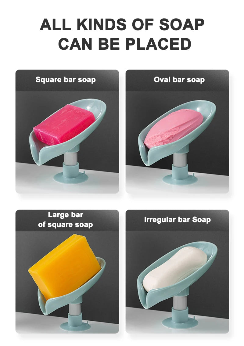 Soap Holder Drain Water Soap Dish Leaf Shape Soap Box Shower Soap Drainer Suction Cup Soap Container Modern Bathroom Accessories