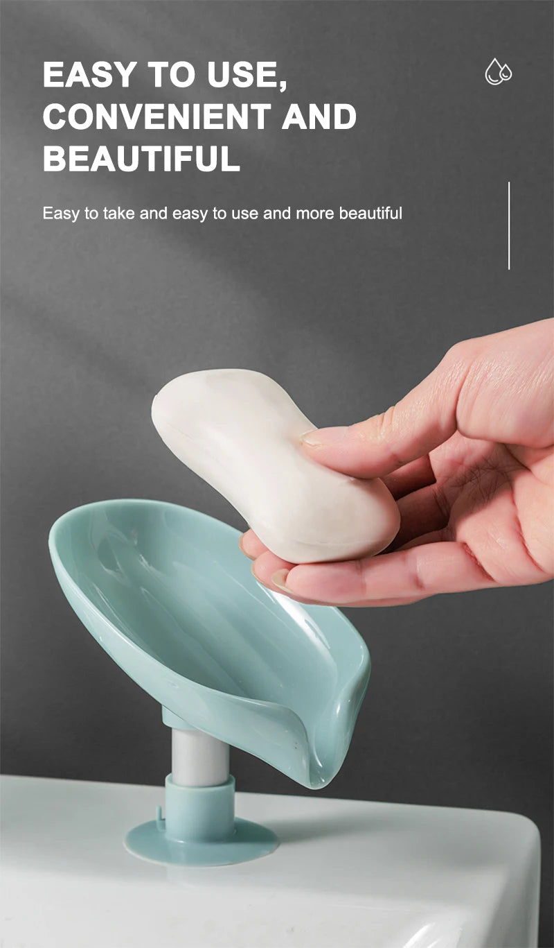 Soap Holder Drain Water Soap Dish Leaf Shape Soap Box Shower Soap Drainer Suction Cup Soap Container Modern Bathroom Accessories