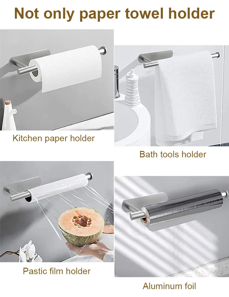 Stainless Steel Paper Towel Holder for Bathroom Kitchen No Punch Wall Mount Tissue Towel Roll Self Adhesive Toilet Storage Rack