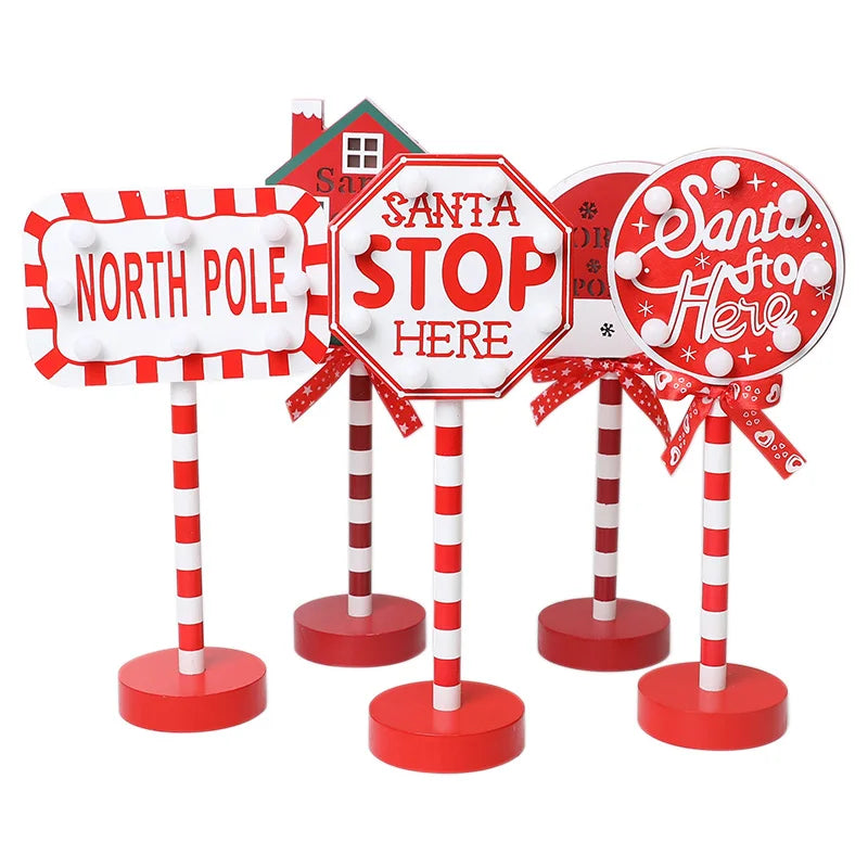 Lampe rétro de Noël LED – Enseigne 'Santa Stop Here'.