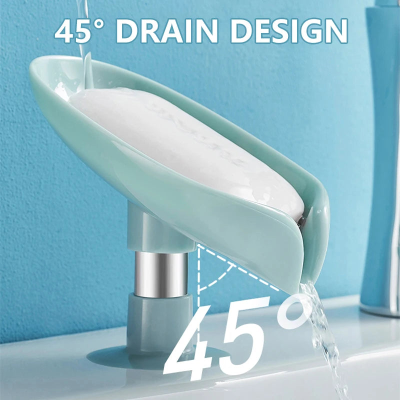 Soap Holder Drain Water Soap Dish Leaf Shape Soap Box Shower Soap Drainer Suction Cup Soap Container Modern Bathroom Accessories