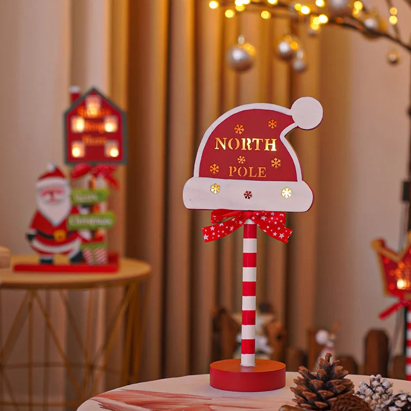 Lampe rétro de Noël LED – Enseigne 'Santa Stop Here'.