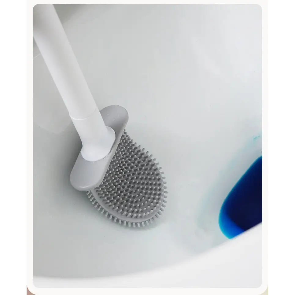 Brosse WC en Silicone avec Manche Longue & Patch Mural - Moderne et Hygiénique