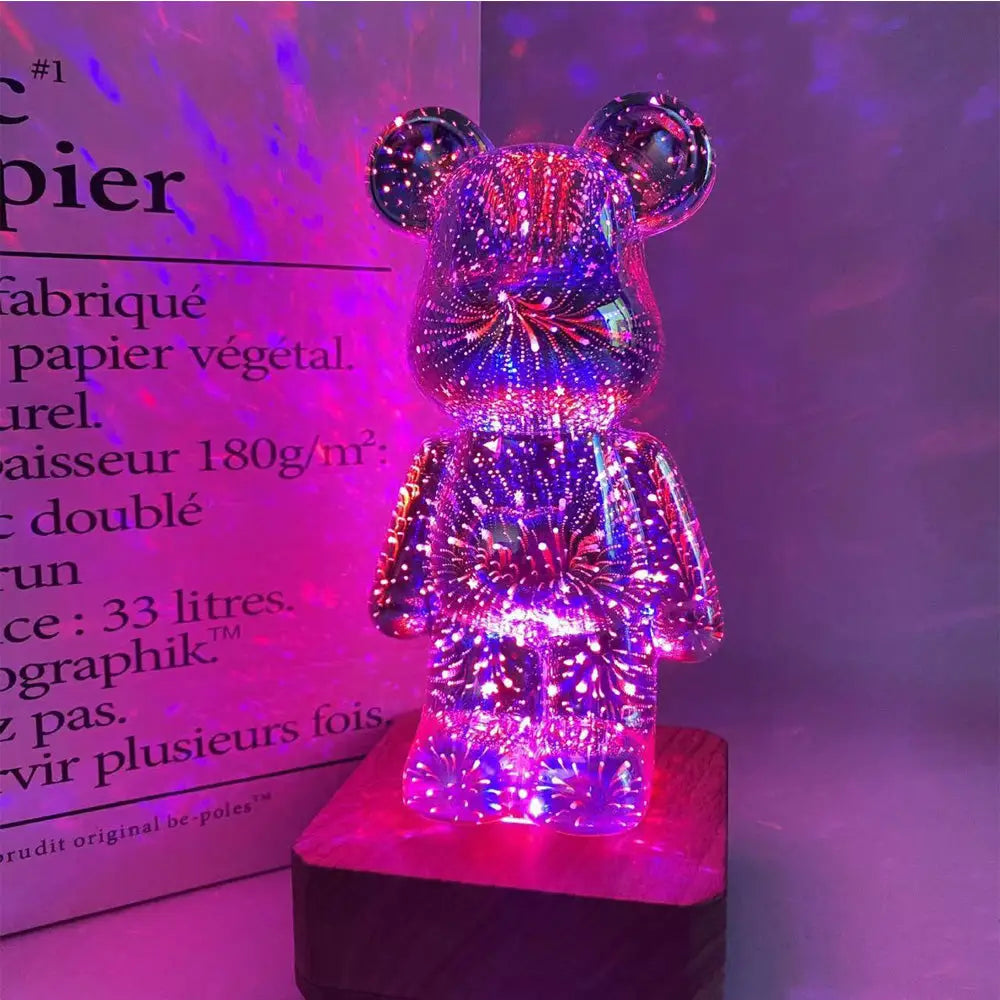 Ourson de Lumière - Lampe à Effet Feu d'Artifices 3D