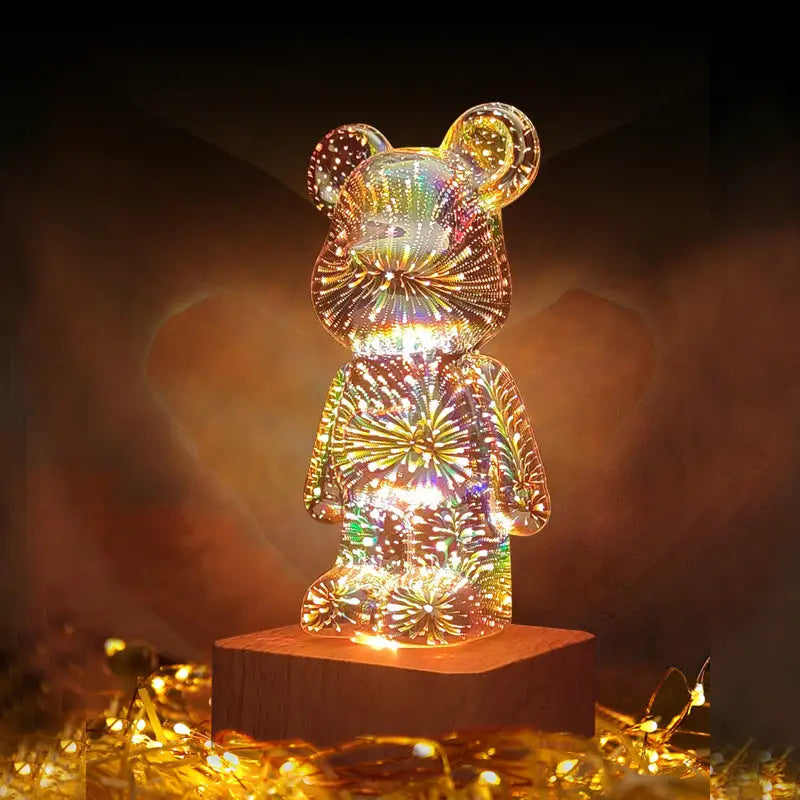 Ourson de Lumière - Lampe à Effet Feu d'Artifices 3D