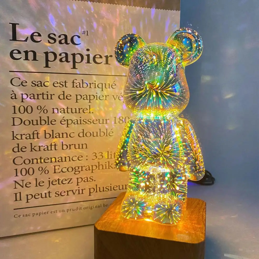 Ourson de Lumière - Lampe à Effet Feu d'Artifices 3D